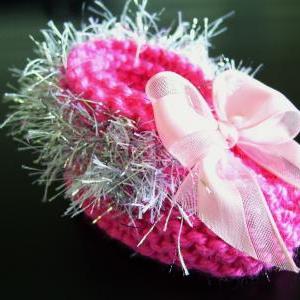 Silver Trimmed Delicate Handmade Bright Pink Baby..