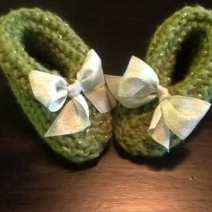 Delicate Handmade Green Sparkle Baby Booties