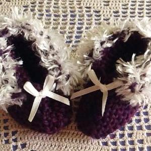 White Fur Trimmed Delicate Dark Purple Handmade..