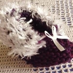 White Fur Trimmed Delicate Dark Purple Handmade..