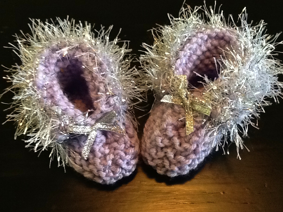 Silver Trimmed Delicate Handmade Pale Purple Baby Booties